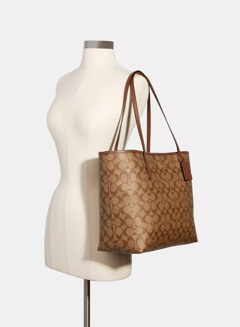 كوتش اوت ليت حقيبة توت Coach City من القماش المميز للنساء، حقيبة كتف كبيرة الحجم، متعددة الاستخدامات، بسعة كبيرة، حقيبة توت - Image 4